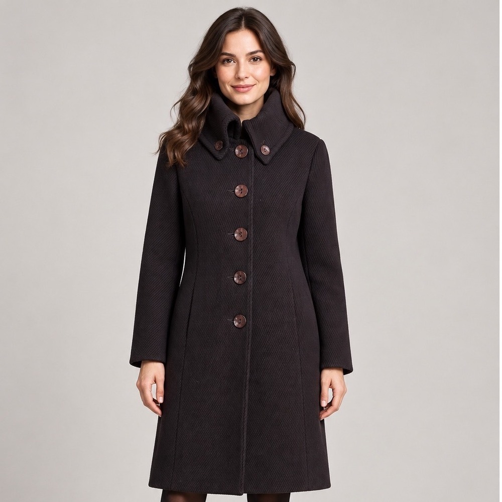 Soia & Kyo Wool Corduroy Coat Womens L Choco Brown Funnel Neck Dark Academia